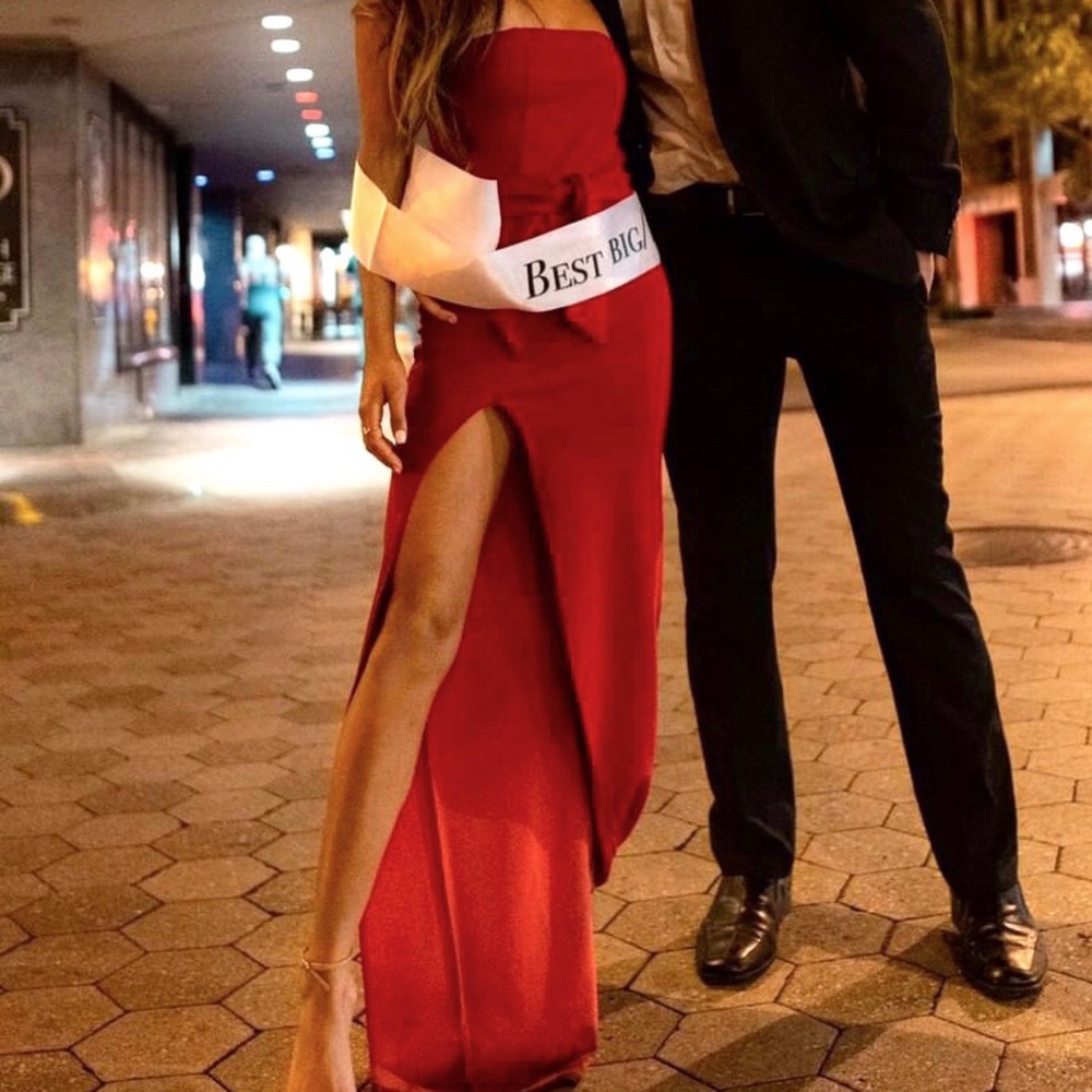 PLT red dress with slit and waist tie